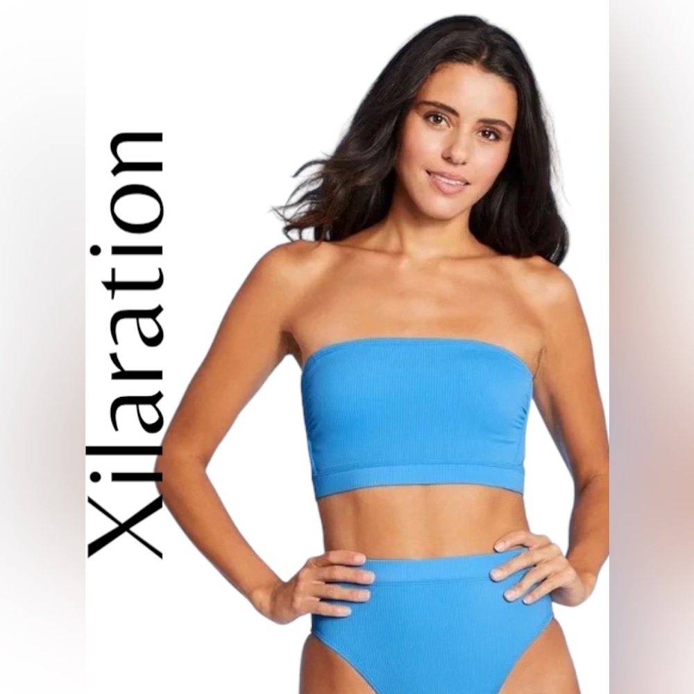 314. NWT Juniors' Ribbed Longline Bandeau Bikini Top - Xhilaration